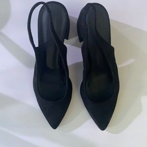 Black faux swade slingbacks